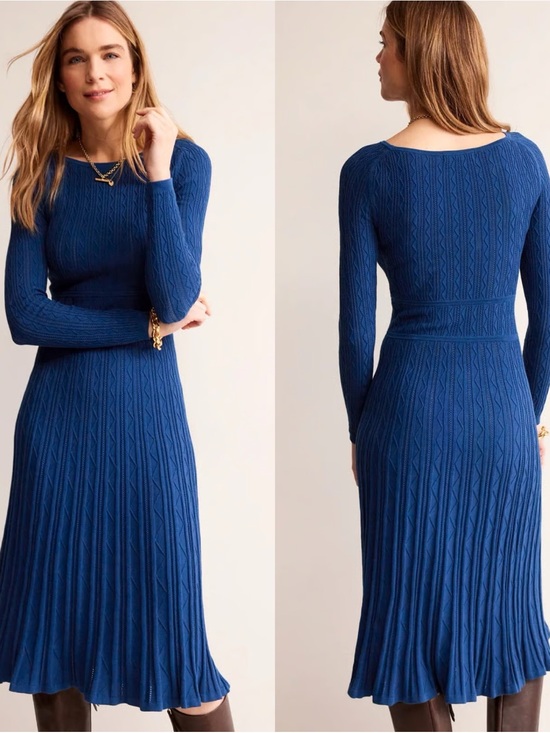 Boden Dresses & Skirts - Boden Royal Blue Cable-Knit Long Sleeve Midi Dress